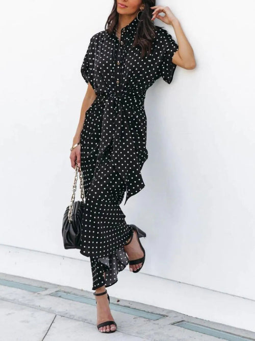 Polka Dot Short Sleeve Midi Dress