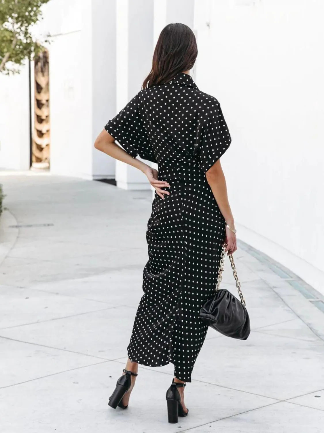Polka Dot Short Sleeve Midi Dress