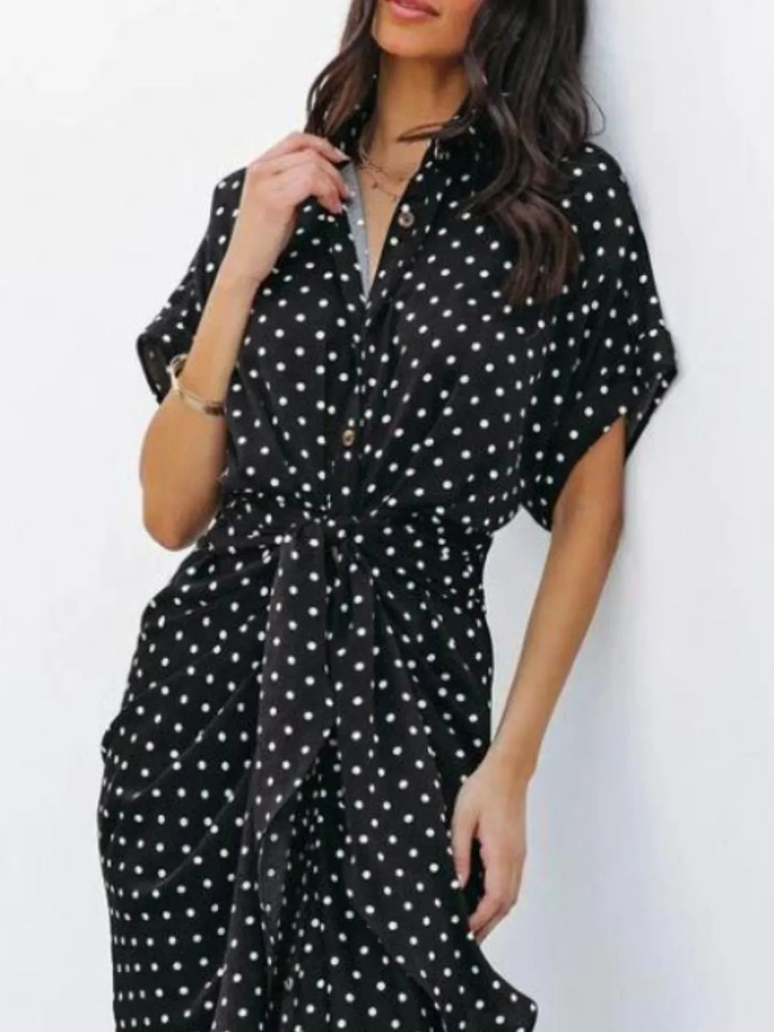 Polka Dot Short Sleeve Midi Dress