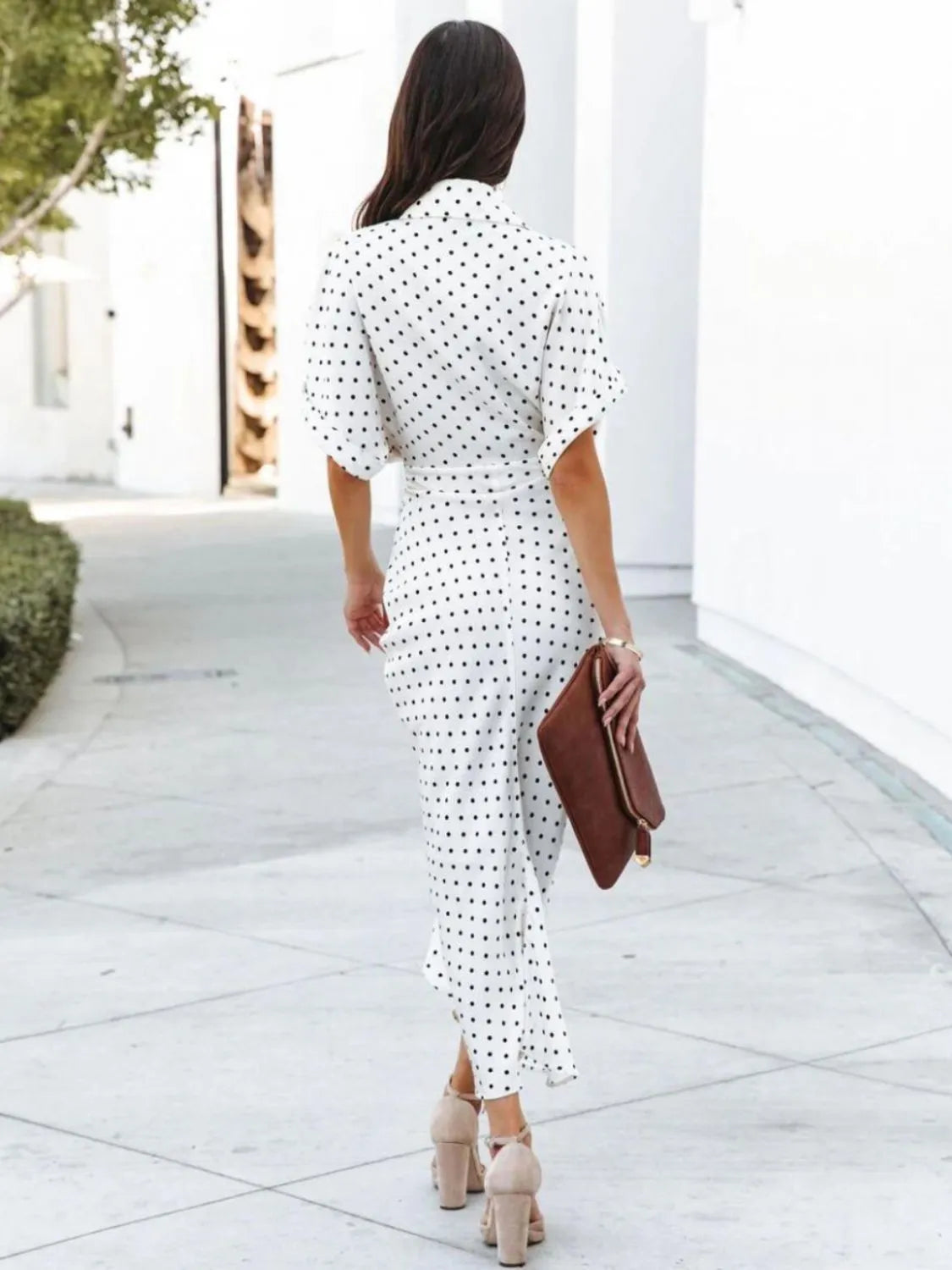 Polka Dot Short Sleeve Midi Dress