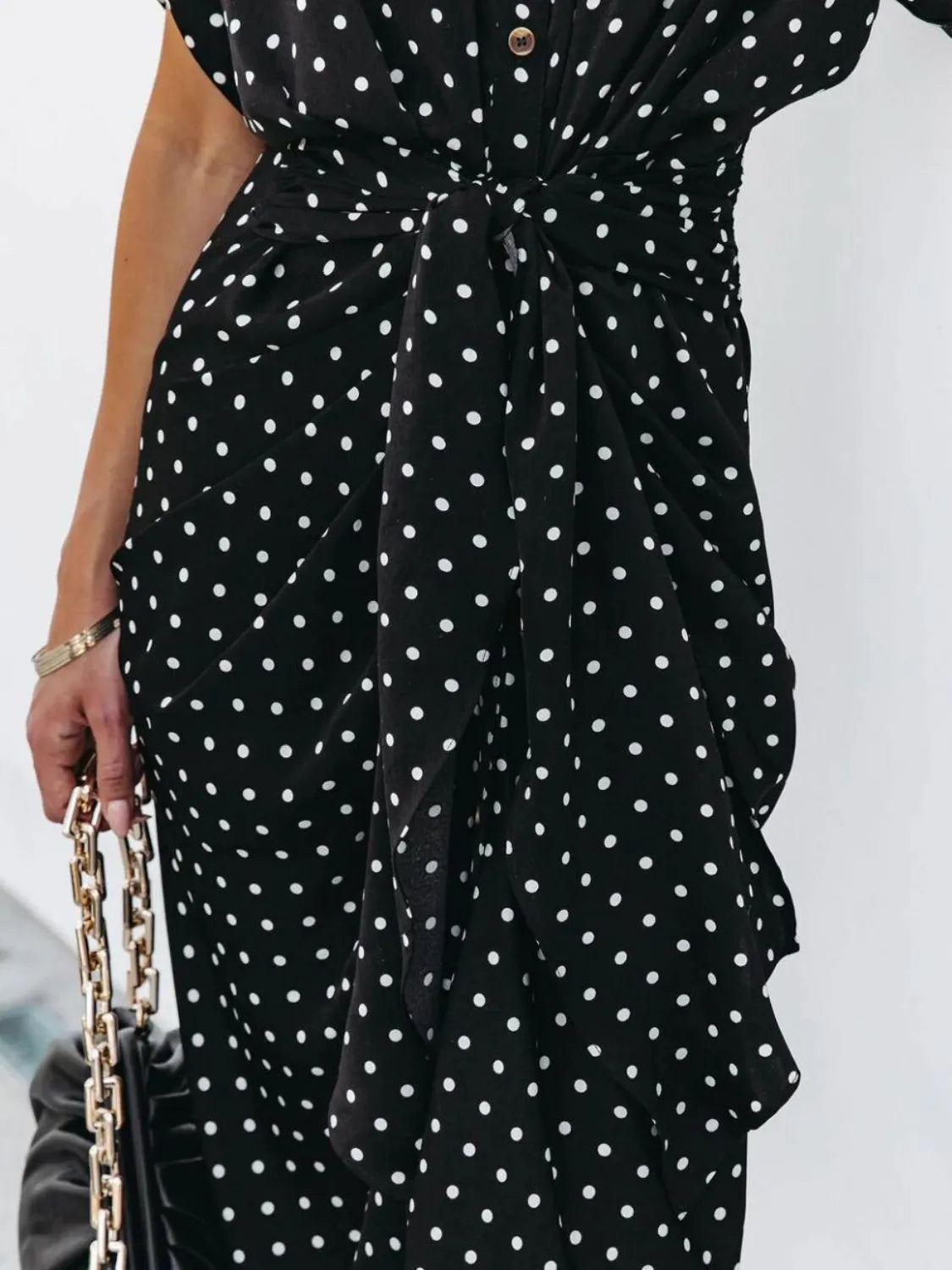 Polka Dot Short Sleeve Midi Dress