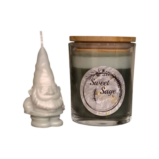 Sweet Sage; 6oz candle with matching gnome wax melt