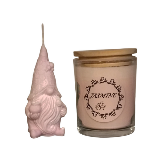 Jasmine; 6oz candle with matching gnome wax melt