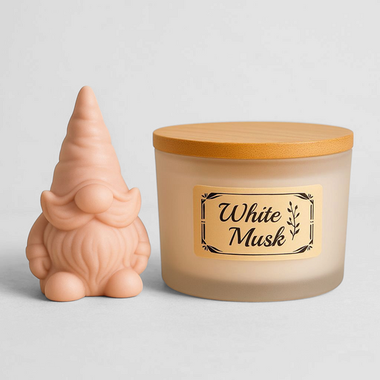 White Musk; 4oz candle with match gnome wax melt