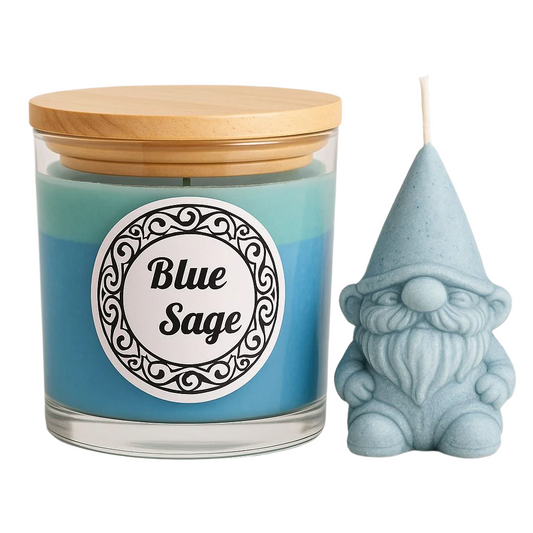 Blue Sage; Candle with Gnome wax melt