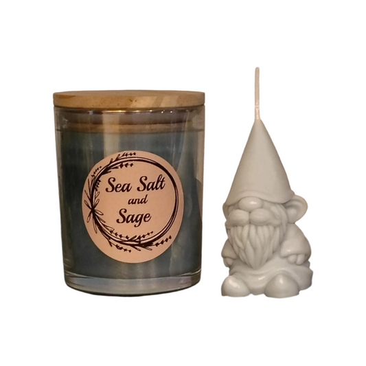 Sea Salt & Sage; 6oz candle with matching wax gnome wax melt